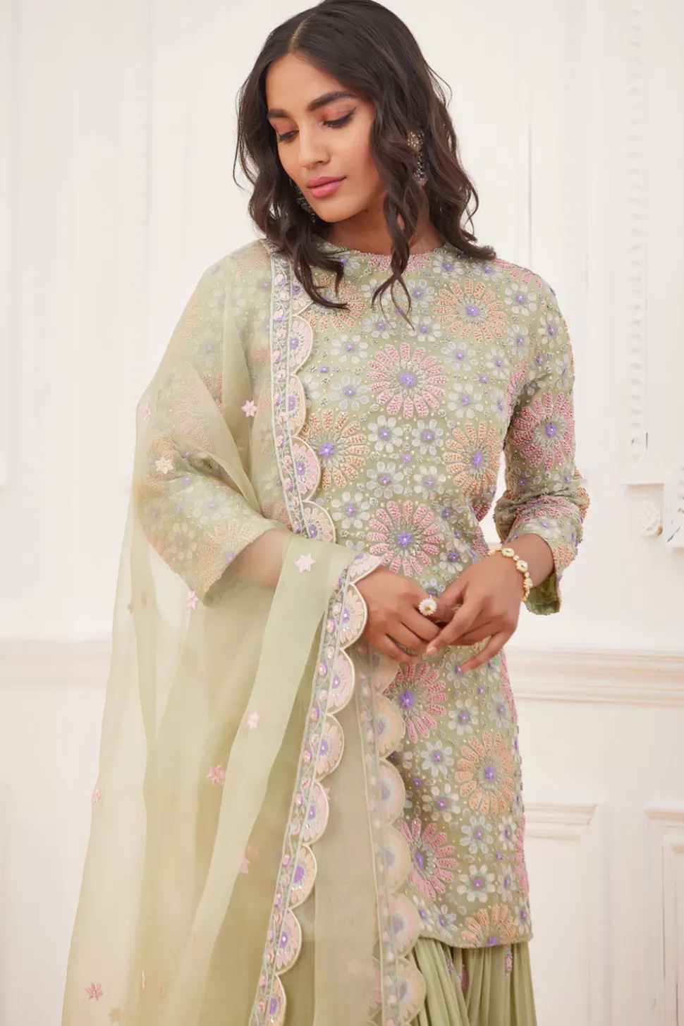 Kurta Sets<Rahul Mishra Aaina Embroidered Short Kurta Gharara Set