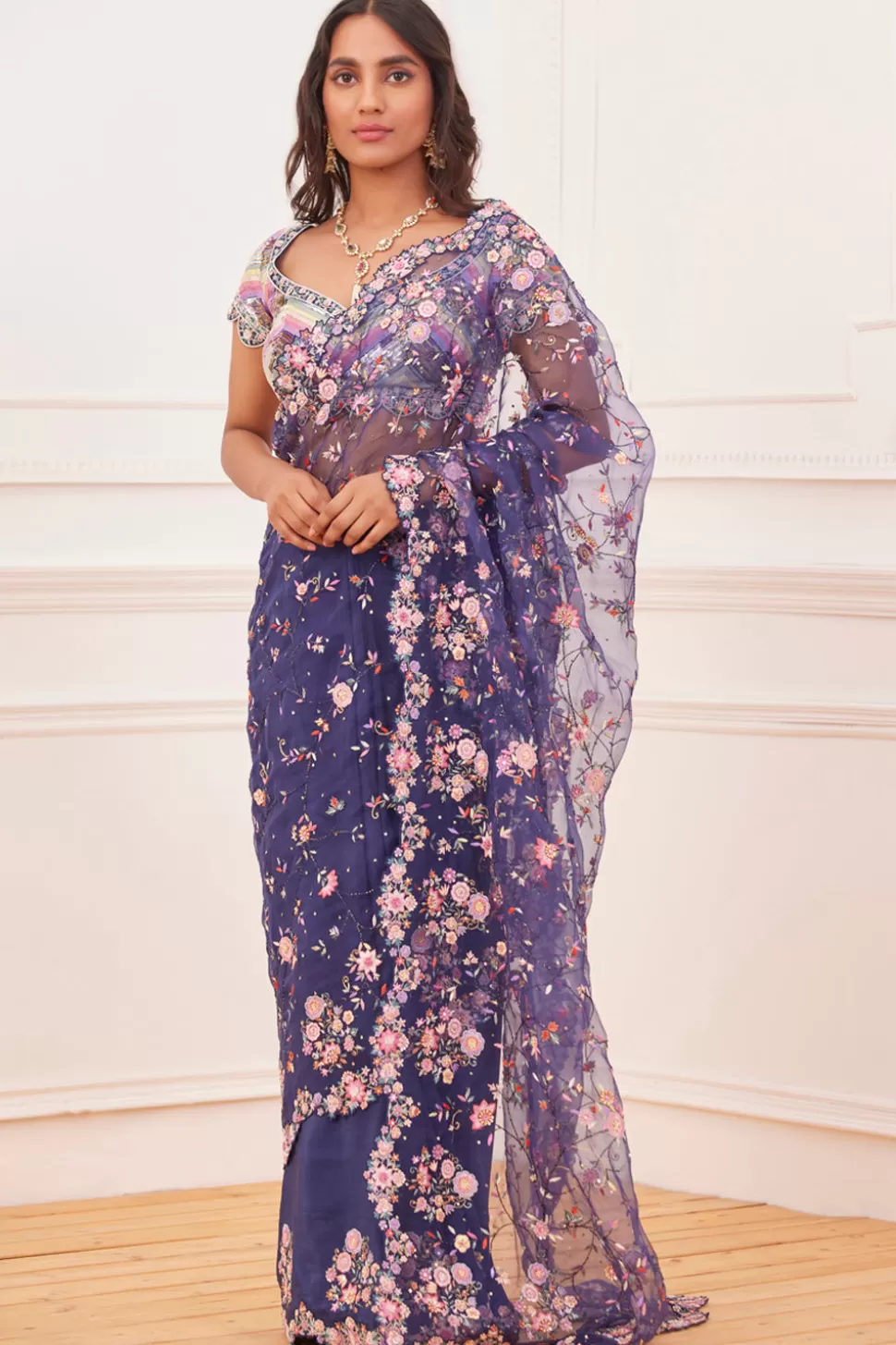 Sarees<Rahul Mishra Aaina Hand Embroidered Saree