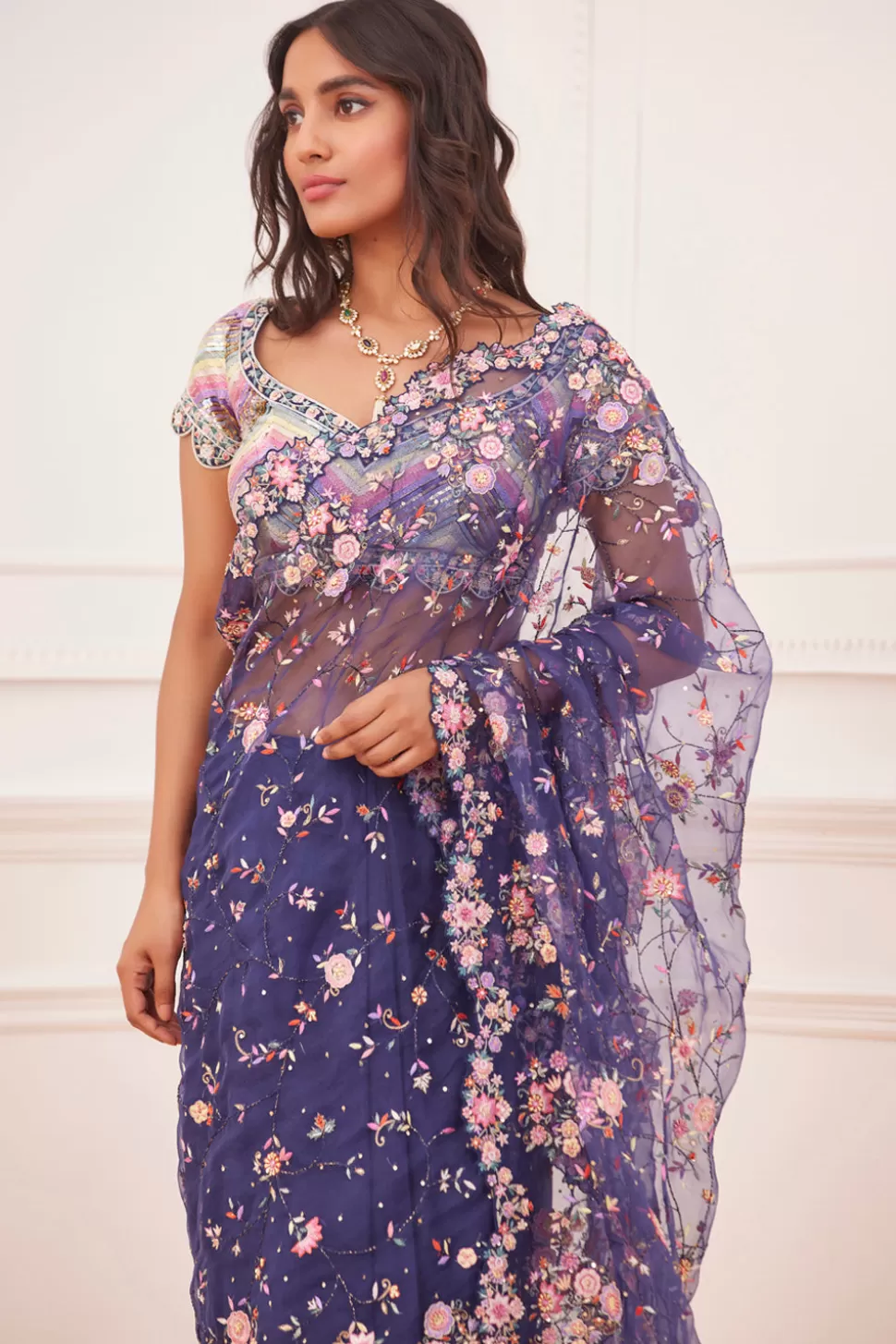 Sarees<Rahul Mishra Aaina Hand Embroidered Saree