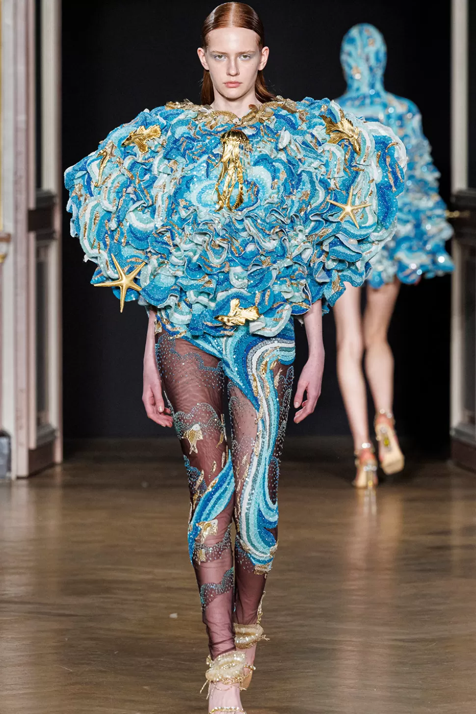 Cape & Cape Sets<Rahul Mishra Azure River 3D Scalopped Hand Embroidered Padded Cape With Metallic Embelishment Set