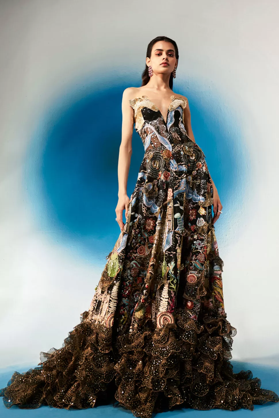 Dresses & Gowns<Rahul Mishra Cosmos 3D Hand Embroidered Corset Trail Gown