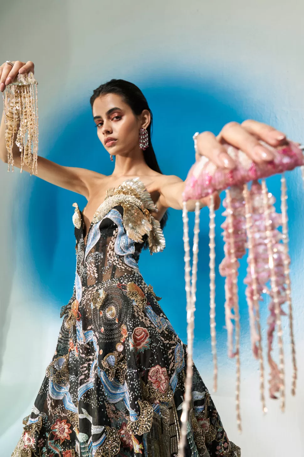 Dresses & Gowns<Rahul Mishra Cosmos 3D Hand Embroidered Corset Trail Gown