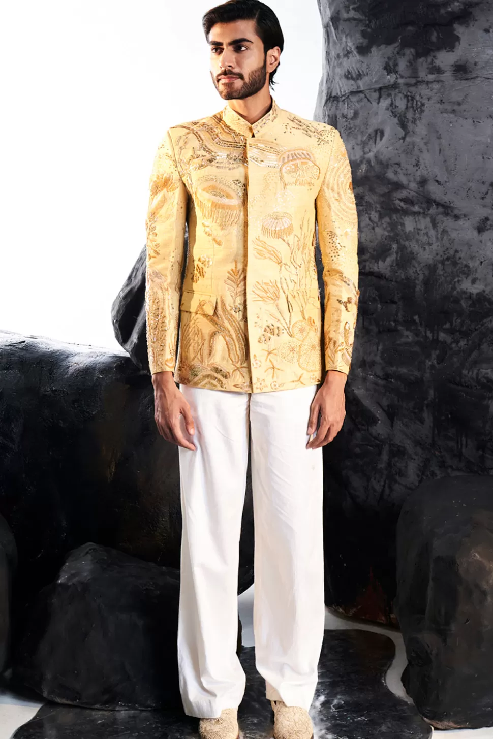 Bandhgalas & Sherwanis<Rahul Mishra Cosmos Gold Hand Embroidered Tonal Bandgala Set