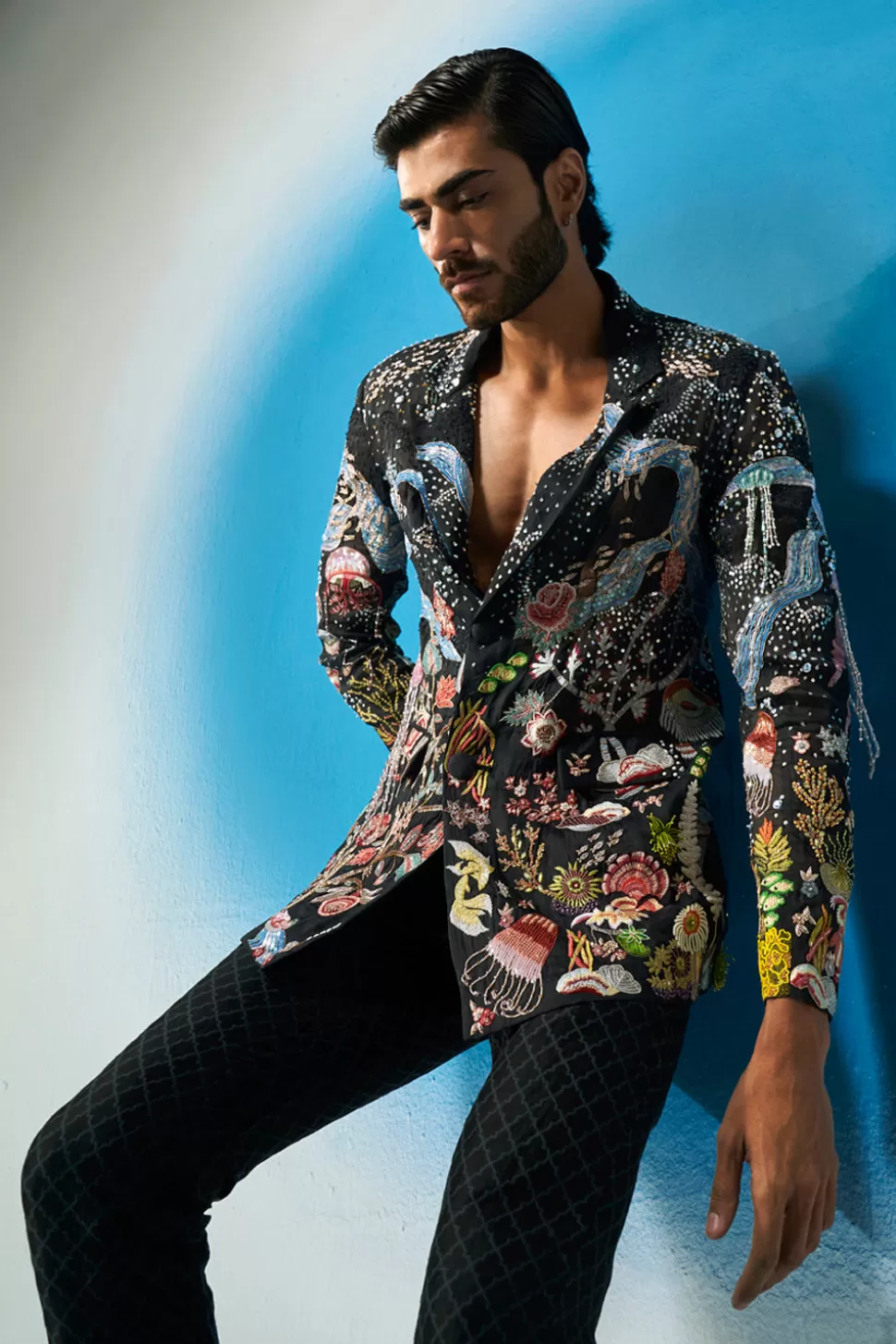 Men'S Jacket Sets<Rahul Mishra Cosmos Hand Embroidered Sequinned Sheer Blazer Set