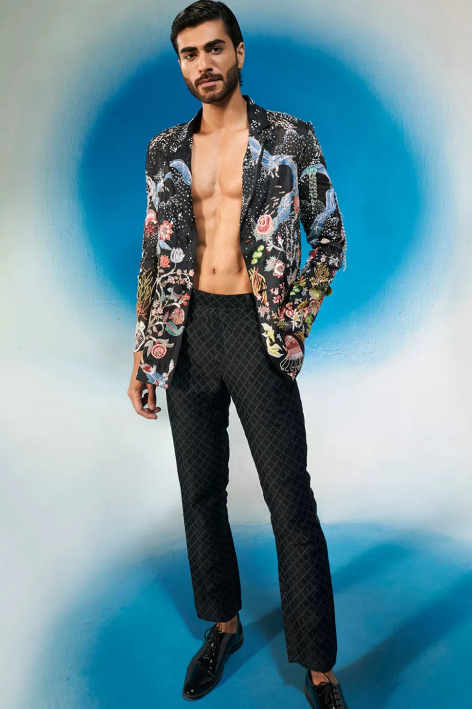 Men'S Jacket Sets<Rahul Mishra Cosmos Hand Embroidered Sequinned Sheer Blazer Set