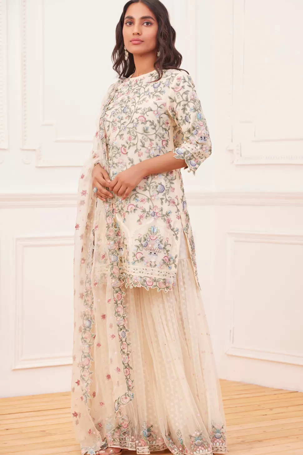 Kurta Sets<Rahul Mishra Gul-E-Bahar Jaal Embroidered Short Kurta Gharara Set