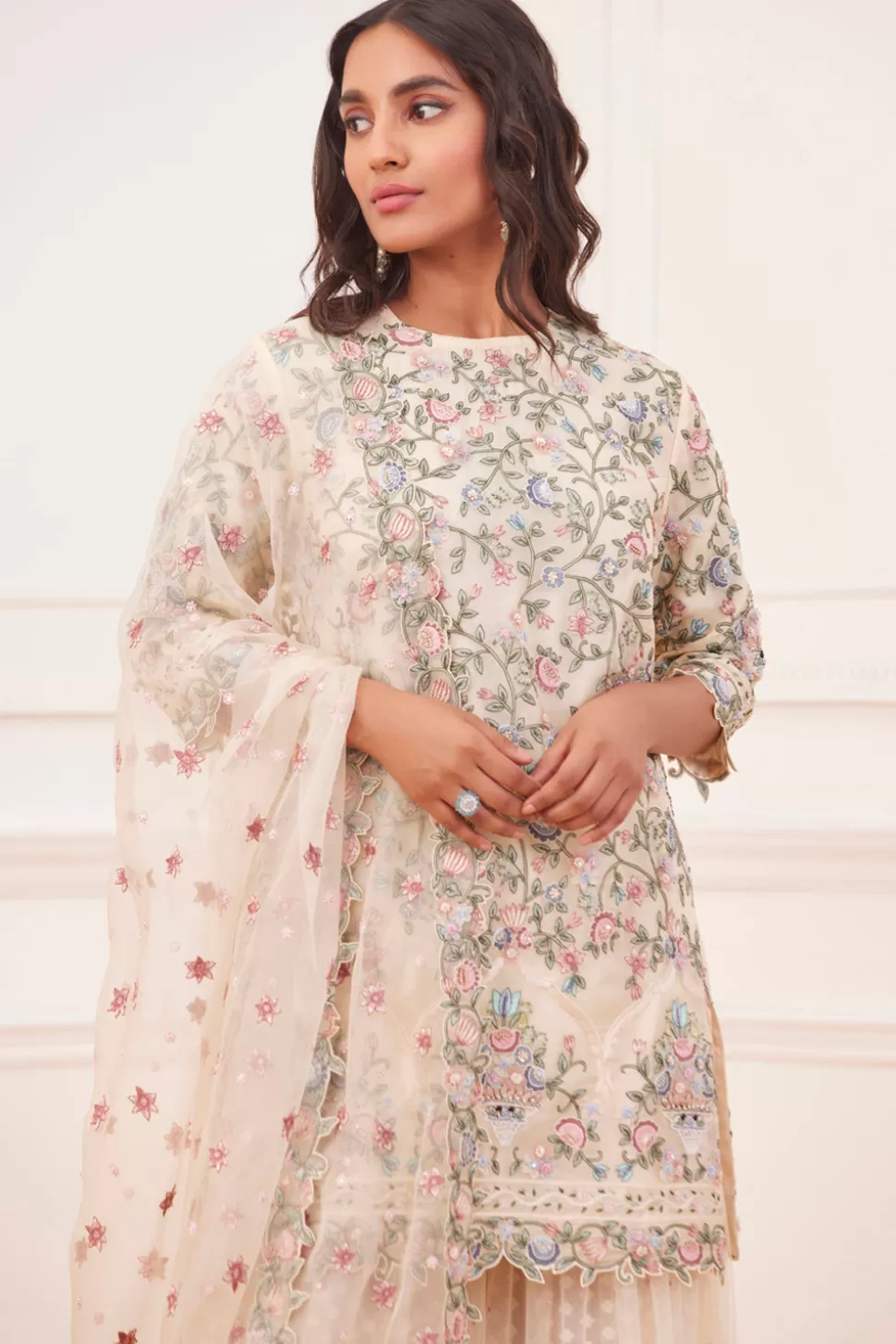 Kurta Sets<Rahul Mishra Gul-E-Bahar Jaal Embroidered Short Kurta Gharara Set