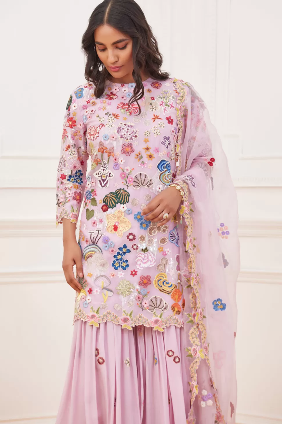 Kurta Sets<Rahul Mishra Haimat Embroidered Short Kurta Gharara Set