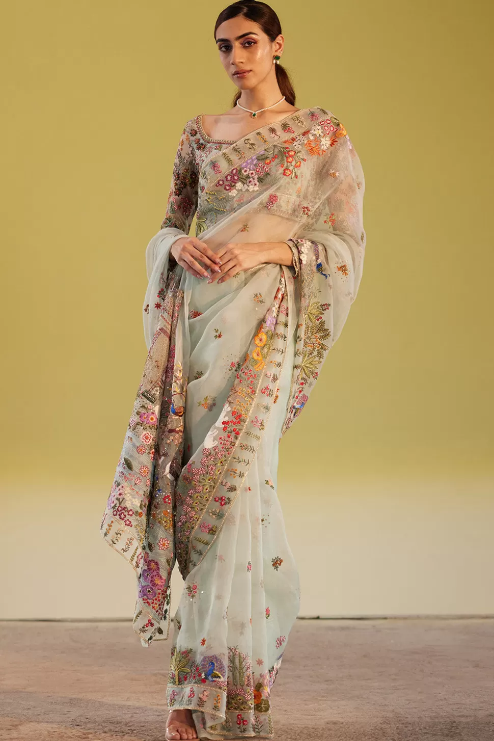 Sarees<Rahul Mishra Hand Embroidered Navbhumi Saree Set