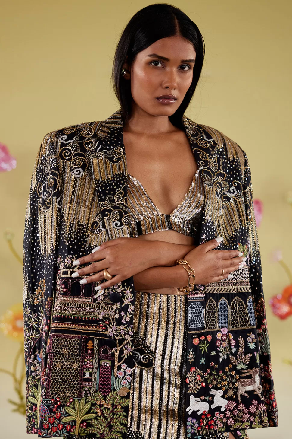 Jacket & Jacket Sets<Rahul Mishra Hand Embroidered Navbhumi Short Jacket & Skirt Set