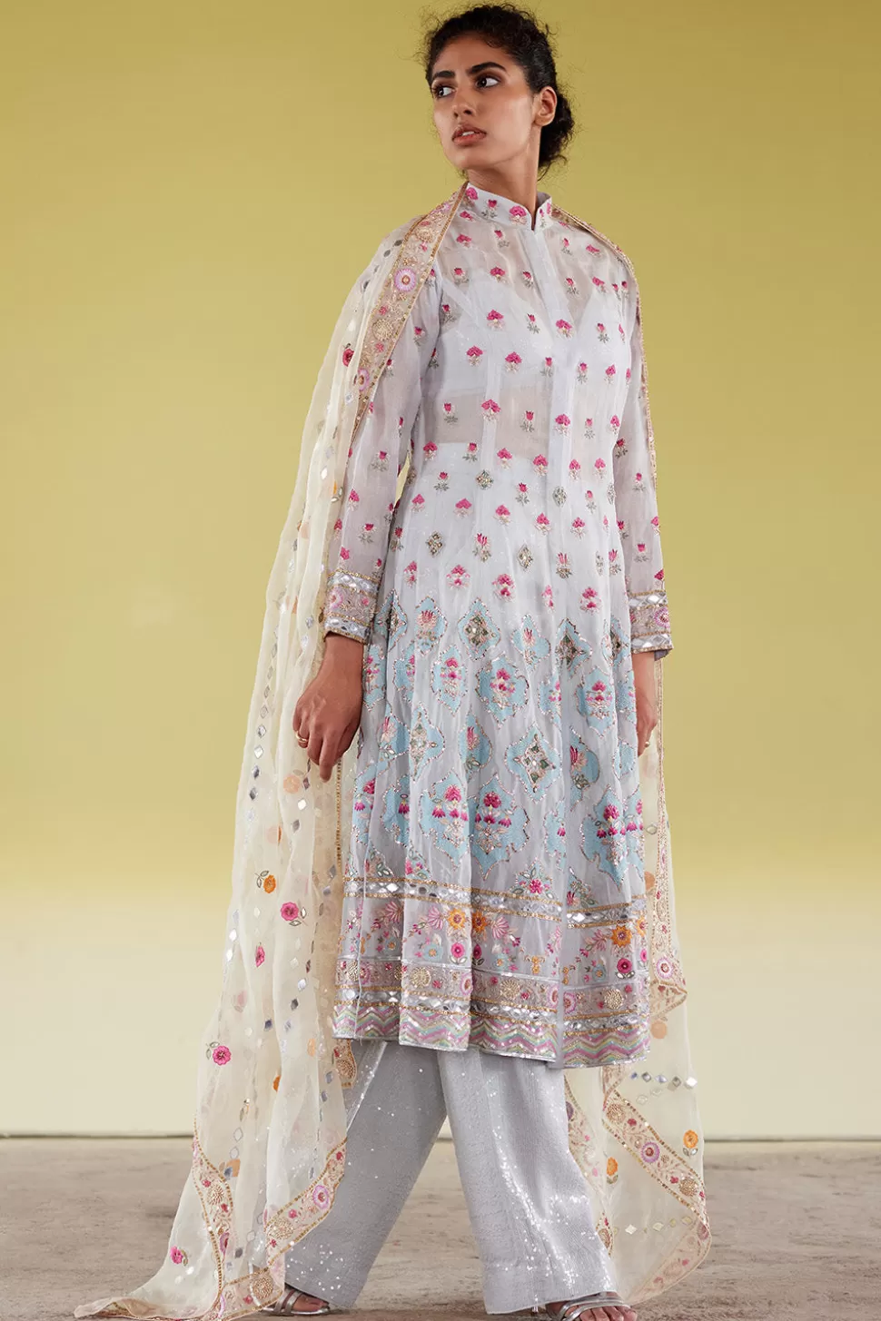 Kurta Sets<Rahul Mishra Hand Embroidered Noor 8 Kali Kurta Set