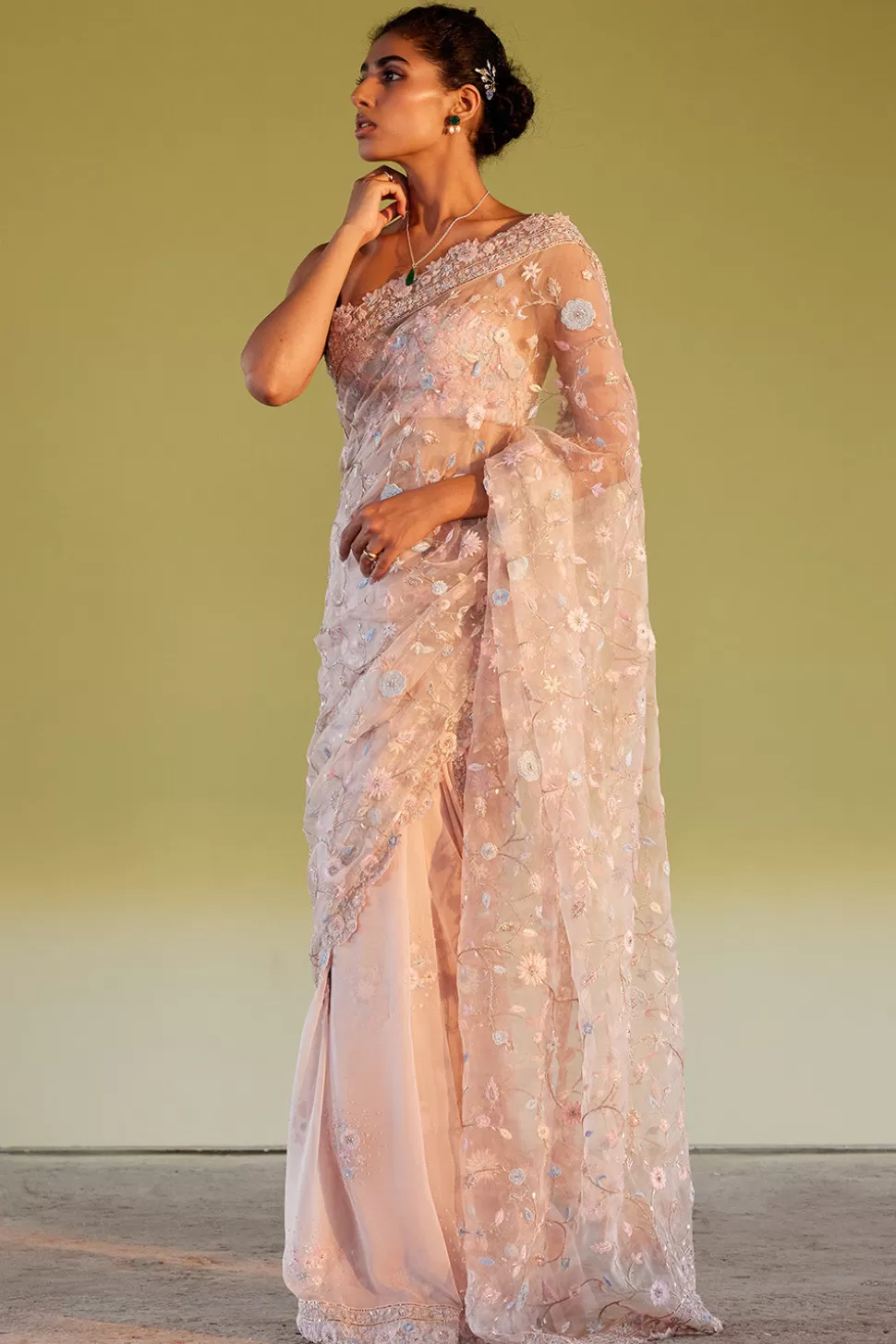 Sarees<Rahul Mishra Hand Embroidered Parizaad Saree Set