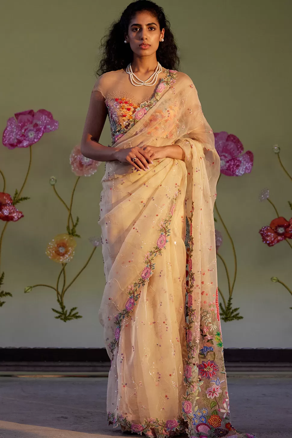 Sarees<Rahul Mishra Himachal Hand Embroidered Saree Set