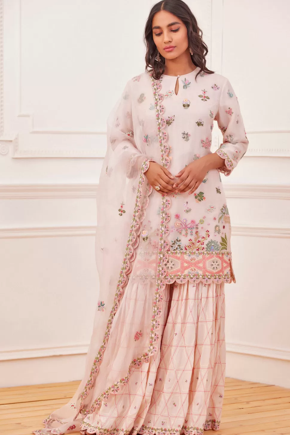 Kurta Sets<Rahul Mishra Meena Jharokha Embroidered Short Kurta Gharara Set