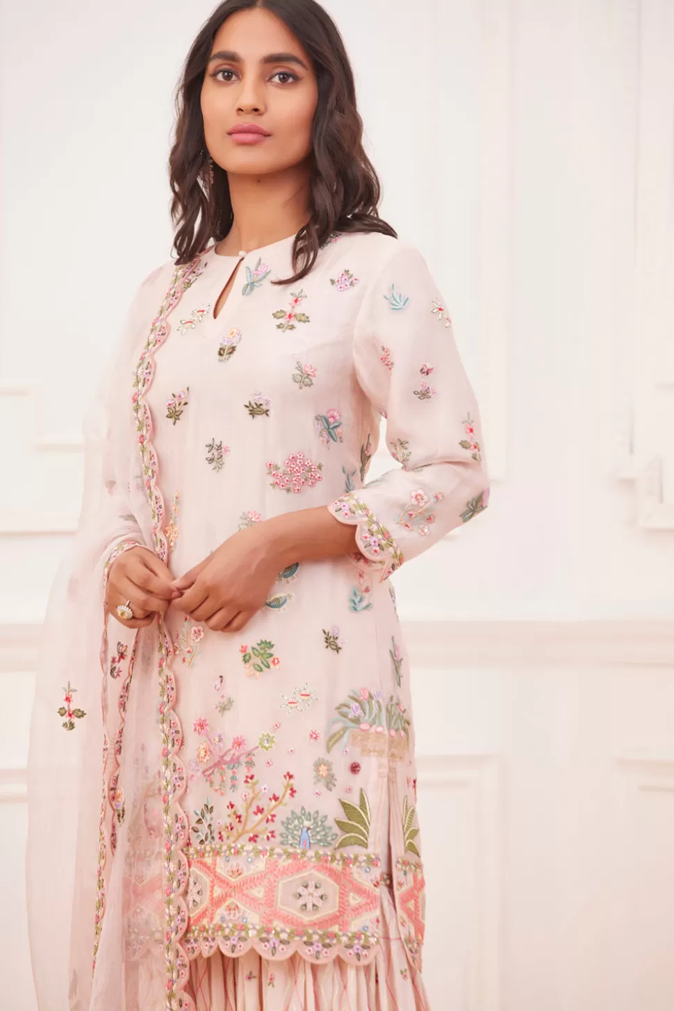 Kurta Sets<Rahul Mishra Meena Jharokha Embroidered Short Kurta Gharara Set