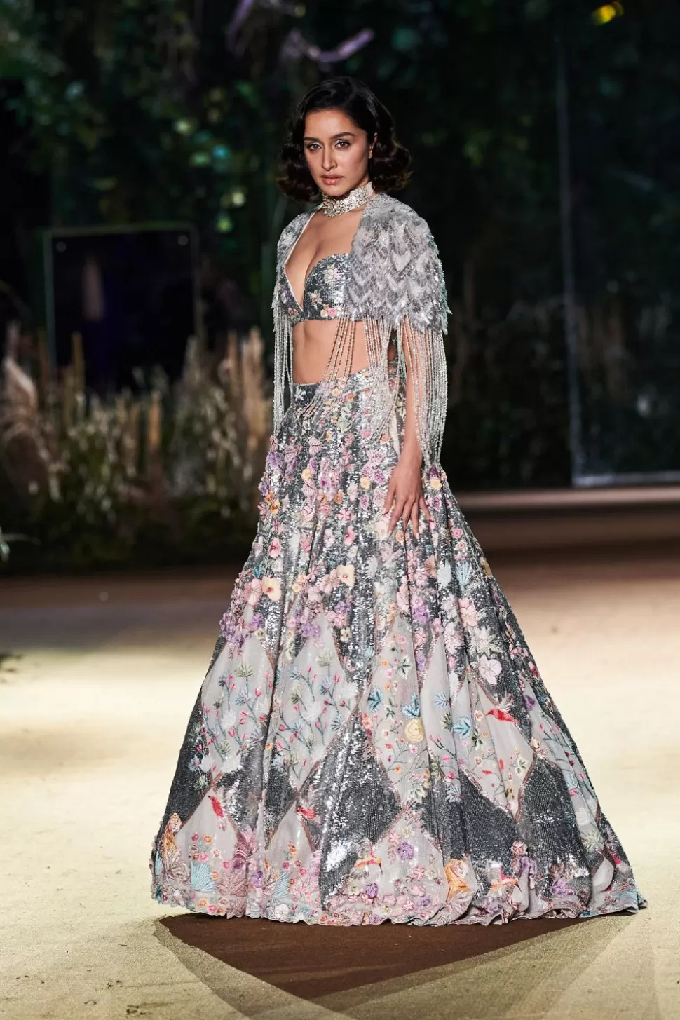 Lehenga Sets<Rahul Mishra Sunderbans Moonshine Lattice Trail Lehenga Set