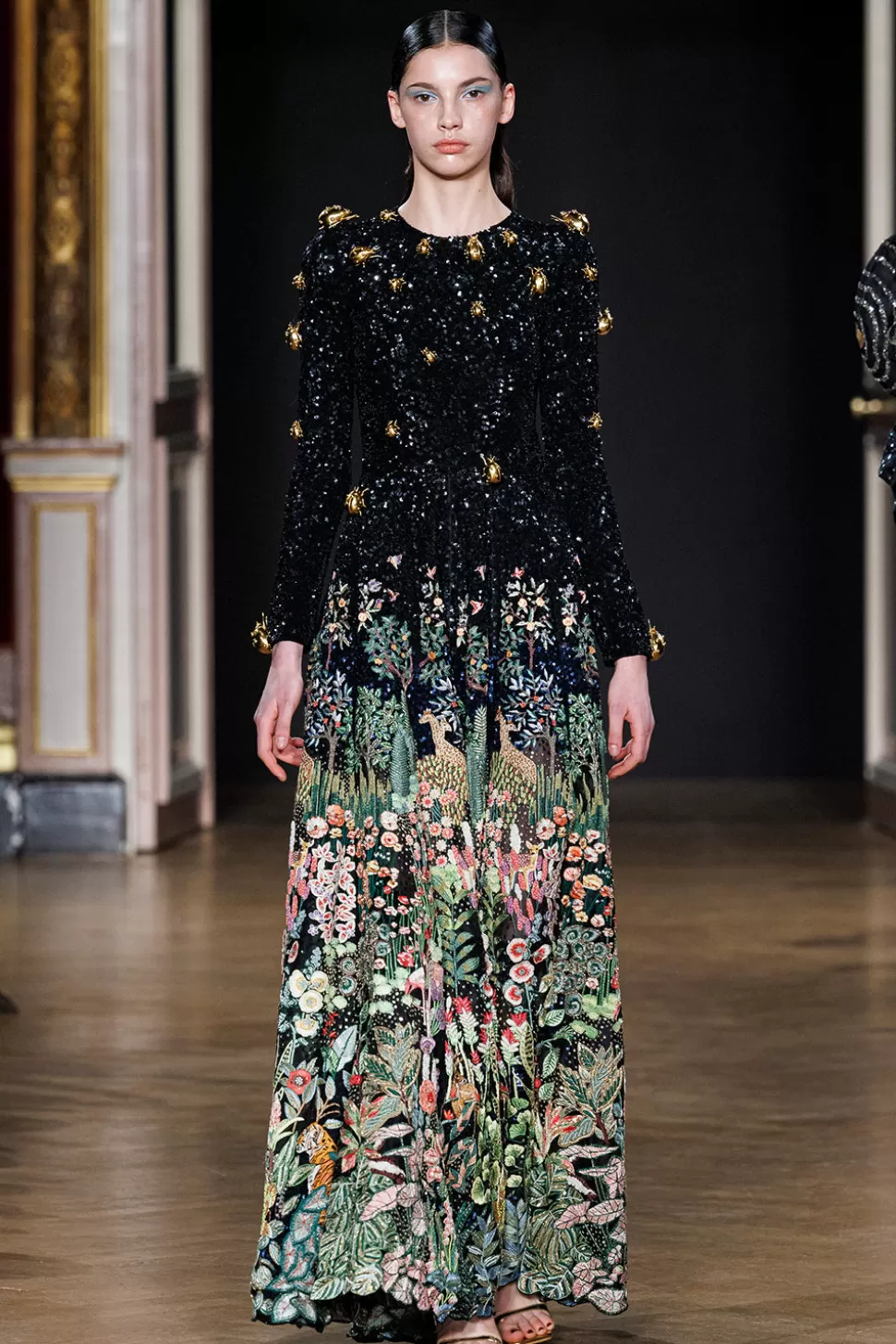 Dresses & Gowns<Rahul Mishra Verdure Hand Embroidered Gown With Crawling Ladybugs In Gold