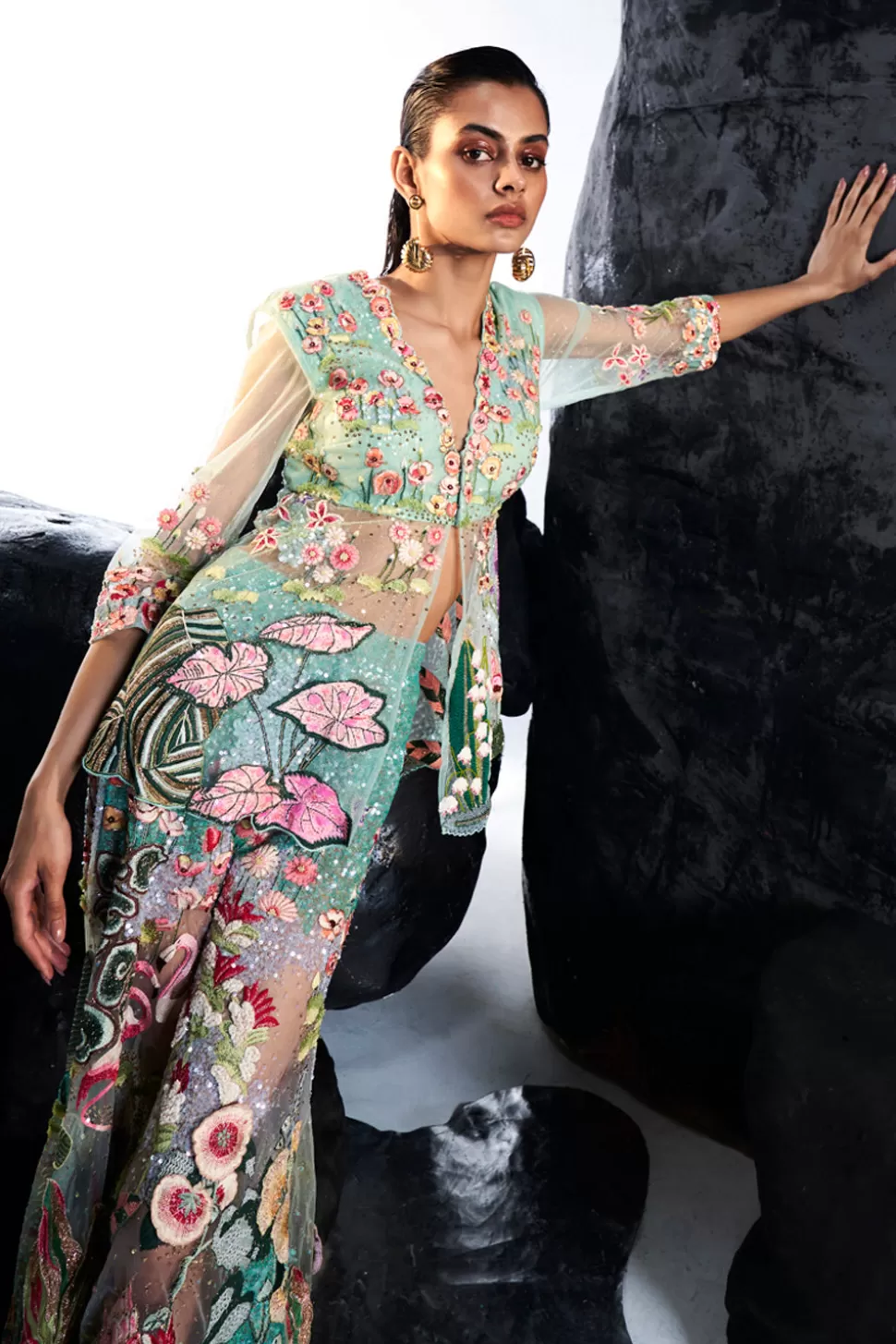 Jacket & Jacket Sets<Rahul Mishra Verdure Hand Embroidered Sheer Jacket Set