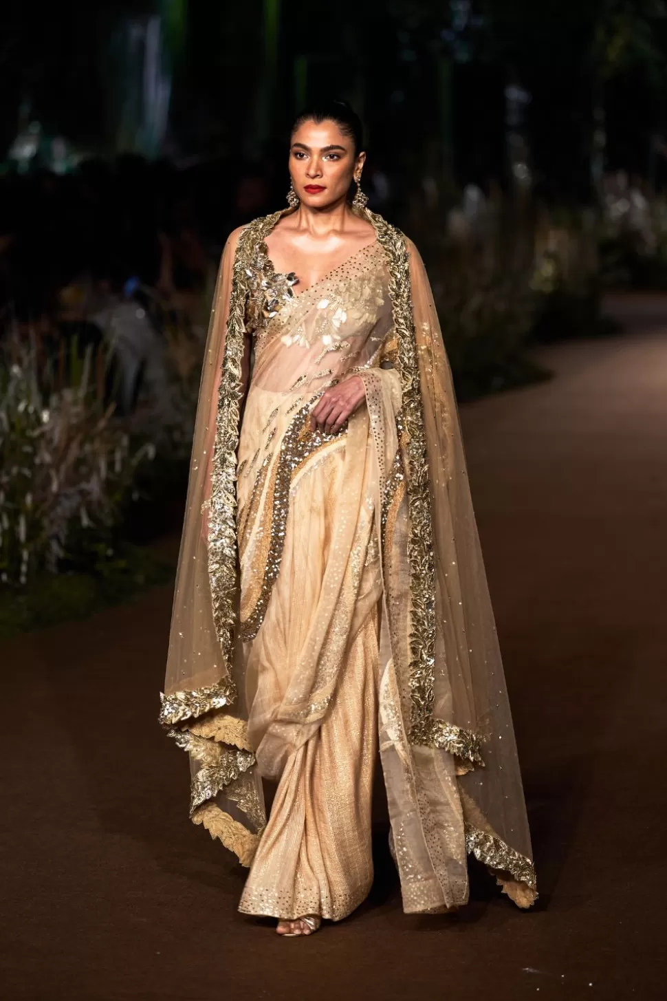 Sarees<Rahul Mishra Water Gold Hand Embroidered 3D Embellished Saree Set